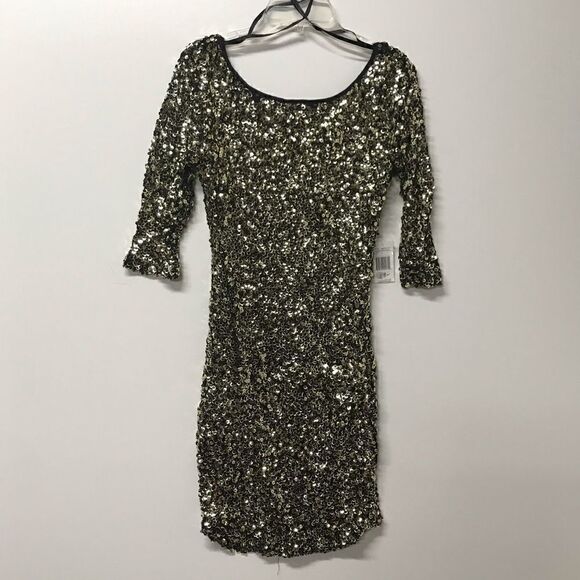 Jodi Kristopher Gold Black Sequined Dress size S - Picture 1 of 8
